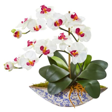 Beautiful 16" Phalaenopsis Orchid Artificial Arrangement in Vase