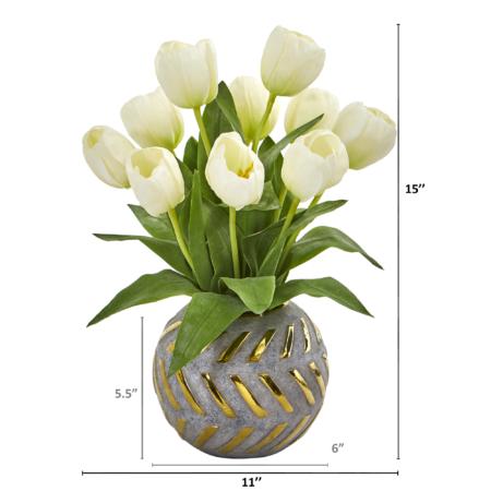 15" Tulip Artificial Arrangement in Decorative Vase