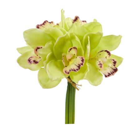 9" Cymbidium Orchid Artificial Flower Bundle (Set of 6) - Green