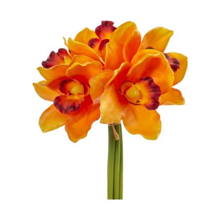 9" Cymbidium Orchid Artificial Flower Bundle (Set of 6) - Orange