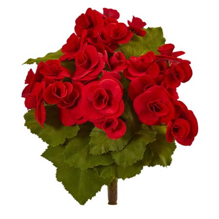 11" Begonia Bush Artificial Flower (Set of 4) - Red