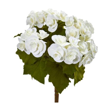 11" Begonia Bush Artificial Flower (Set of 4) - White