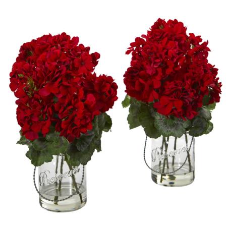 14" Geranium Artificial Arrangement (Set of 2)