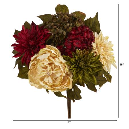 16" Peony Hydrangea and Dahlia Flower Bouquet (Set of 2)