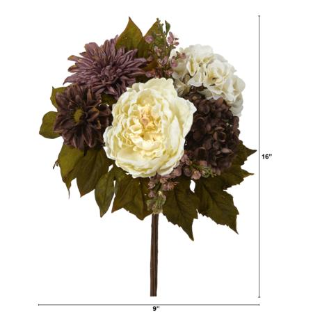 16" Peony Hydrangea and Dahlia Flower Bouquet (Set of 2)