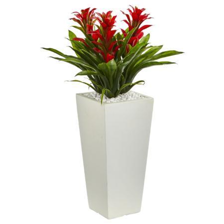 26" Triple Bromeliad Plant in White Tower Planter