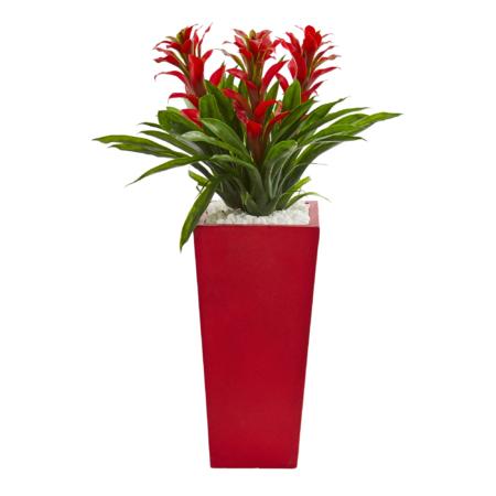 26" Triple Bromeliad Artificial Plant in Red Planter