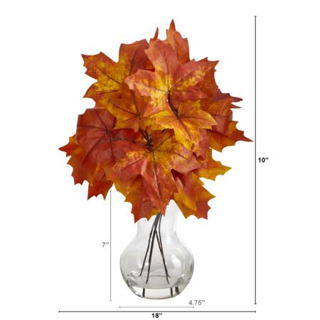 18" Autumn Maple Leaf Artificial Plant in Glass Planter - Orange