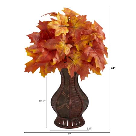 24" Autumn Maple Leaf Artificial Plant in Decorative Planter - Orange