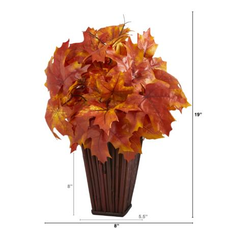 19" Autumn Maple Leaf Artificial Plant in Decorative Planter - Orange