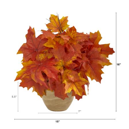 16" Autumn Maple Leaf Artificial Plant in Decorative Planter