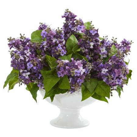 14" Lilac Artificial Arrangement in White Vase - Purple