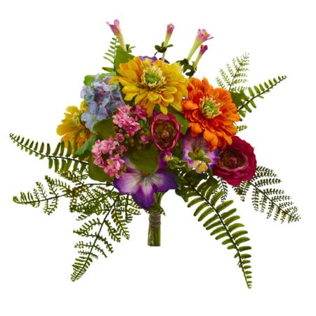 13" Mixed Flowers Artificial Bush (Set of 2)