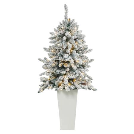 Beautiful 4.5' Flocked Livingston Fir Christmas Tree w150 LED and Cones